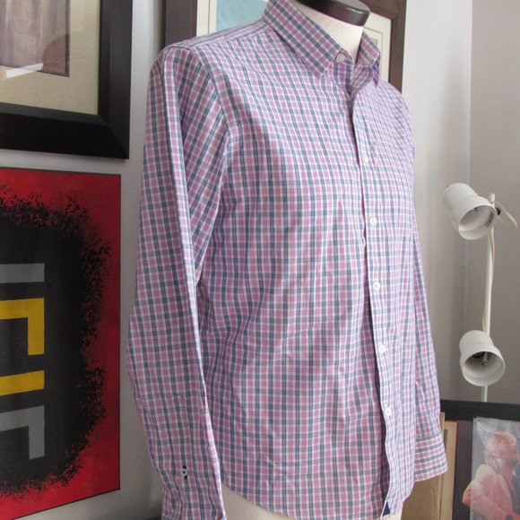 UNTUCKit Men's Wrinkle-Free Dolcetto Shirt Pink Blue & White Check Sz M EUC Read - Picture 5 of 13